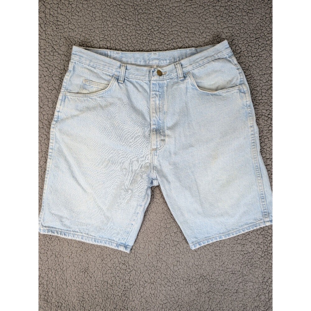 Vintage Wrangler Mens Blue Jean Shorts Jorts Size 36 USA Denim 90s Light